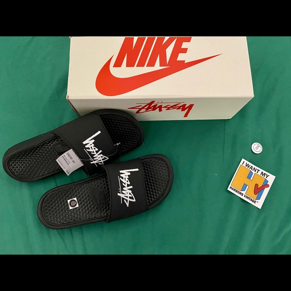 Nike X Stussy Benassi Slides Black Size 8 Men - Picture 2 of 3